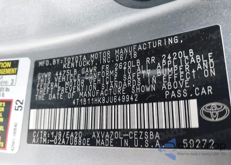 2018 Toyota Camry Se из США, поврежденный, VIN 4T1B11HK8JU649942